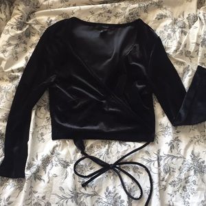 Velvet V neck wrap crop top
